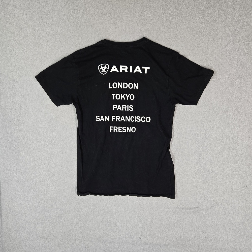 Ariat Men Shirt S Black San Francisco Paris London Tokyo Logo Short Sleeve
